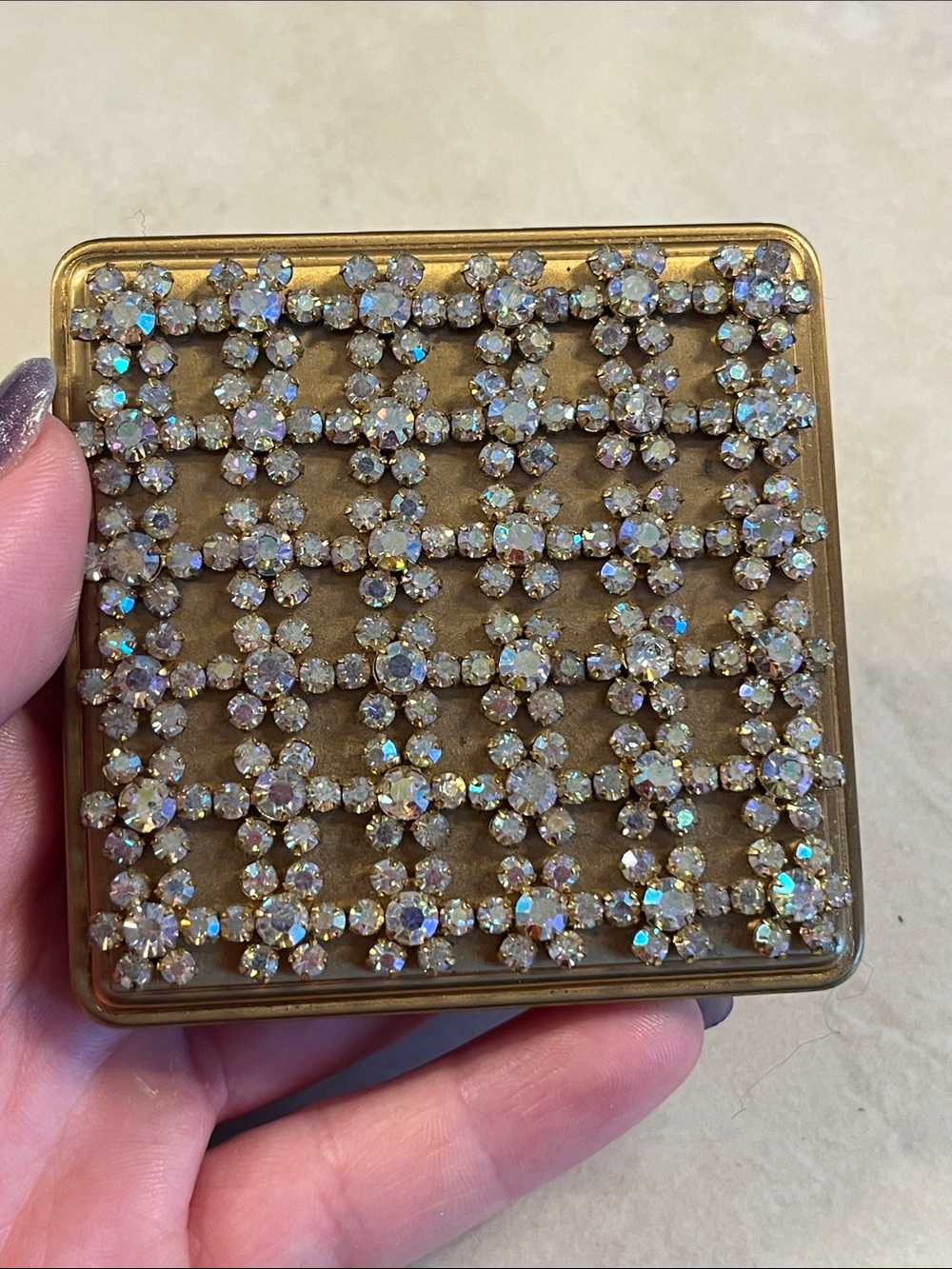Vintage Gold Rhinestone Compact